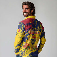 Personalized Chad Republic Day Long Sleeve Polo Shirt Coat Of Arms - Grunge Style - Wonder Print Shop