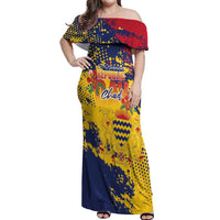 Personalized Chad Republic Day Off Shoulder Maxi Dress Coat Of Arms - Grunge Style - Wonder Print Shop