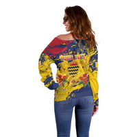 Personalized Chad Republic Day Off Shoulder Sweater Coat Of Arms - Grunge Style - Wonder Print Shop