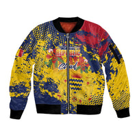 Personalized Chad Republic Day Sleeve Zip Bomber Jacket Coat Of Arms - Grunge Style - Wonder Print Shop