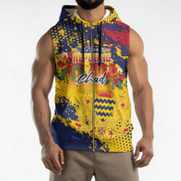 Personalized Chad Republic Day Sleeveless Zip Hoodie Coat Of Arms - Grunge Style - Wonder Print Shop