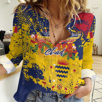Personalized Chad Republic Day Women Casual Shirt Coat Of Arms - Grunge Style - Wonder Print Shop