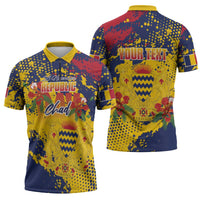 Personalized Chad Republic Day Zipper Polo Shirt Coat Of Arms - Grunge Style - Wonder Print Shop