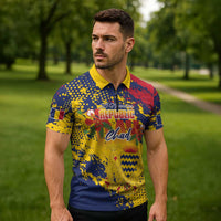 Personalized Chad Republic Day Zipper Polo Shirt Coat Of Arms - Grunge Style - Wonder Print Shop