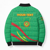 Personalized Mauritania Independence Day Bomber Puffer Jacket Coat Of Arms With Map - Wonder Print Shop