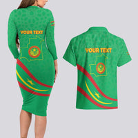 Personalized Mauritania Independence Day Couples Matching Long Sleeve Bodycon Dress and Hawaiian Shirt Coat Of Arms With Map - Wonder Print Shop