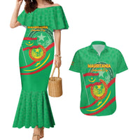 Personalized Mauritania Independence Day Couples Matching Mermaid Dress and Hawaiian Shirt Coat Of Arms With Map - Wonder Print Shop