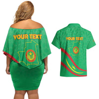 Personalized Mauritania Independence Day Couples Matching Off Shoulder Short Dress and Hawaiian Shirt Coat Of Arms With Map - Wonder Print Shop