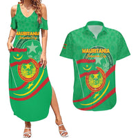 Personalized Mauritania Independence Day Couples Matching Summer Maxi Dress and Hawaiian Shirt Coat Of Arms With Map - Wonder Print Shop