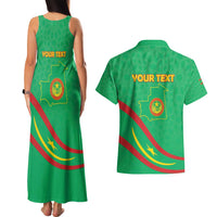 Personalized Mauritania Independence Day Couples Matching Tank Maxi Dress and Hawaiian Shirt Coat Of Arms With Map - Wonder Print Shop