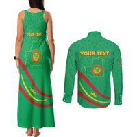 Personalized Mauritania Independence Day Couples Matching Tank Maxi Dress and Long Sleeve Button Shirt Coat Of Arms With Map - Wonder Print Shop