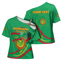 Personalized Mauritania Independence Day Cross Shoulder Shirt Coat Of Arms With Map - Wonder Print Shop