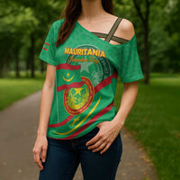 Personalized Mauritania Independence Day Cross Shoulder Shirt Coat Of Arms With Map - Wonder Print Shop