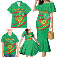 Personalized Mauritania Independence Day Family Matching Mermaid Dress and Hawaiian Shirt Coat Of Arms With Map - Wonder Print Shop