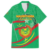 Personalized Mauritania Independence Day Family Matching Off The Shoulder Long Sleeve Dress and Hawaiian Shirt Coat Of Arms With Map - Wonder Print Shop