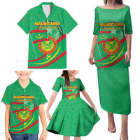 Personalized Mauritania Independence Day Family Matching Puletasi and Hawaiian Shirt Coat Of Arms With Map - Wonder Print Shop