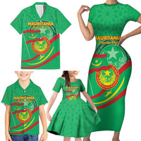 Personalized Mauritania Independence Day Family Matching Short Sleeve Bodycon Dress and Hawaiian Shirt Coat Of Arms With Map - Wonder Print Shop