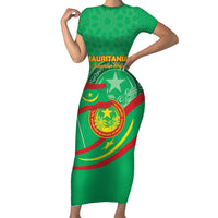 Personalized Mauritania Independence Day Family Matching Short Sleeve Bodycon Dress and Hawaiian Shirt Coat Of Arms With Map - Wonder Print Shop