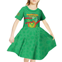 Personalized Mauritania Independence Day Kid Short Sleeve Dress Coat Of Arms With Map - Wonder Print Shop