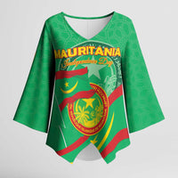 Personalized Mauritania Independence Day Kimono Sleeve Blouse Coat Of Arms With Map - Wonder Print Shop