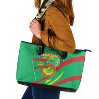 Mauritania Independence Day Leather Tote Bag Coat Of Arms With Map - Wonder Print Shop