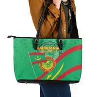 Mauritania Independence Day Leather Tote Bag Coat Of Arms With Map - Wonder Print Shop
