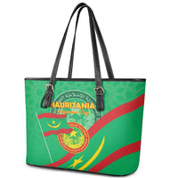 Mauritania Independence Day Leather Tote Bag Coat Of Arms With Map - Wonder Print Shop