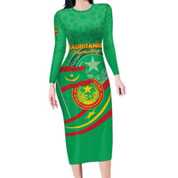 Personalized Mauritania Independence Day Long Sleeve Bodycon Dress Coat Of Arms With Map - Wonder Print Shop