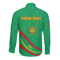 Personalized Mauritania Independence Day Long Sleeve Button Shirt Coat Of Arms With Map - Wonder Print Shop