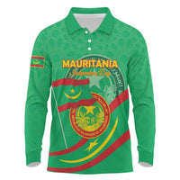 Personalized Mauritania Independence Day Long Sleeve Polo Shirt Coat Of Arms With Map - Wonder Print Shop