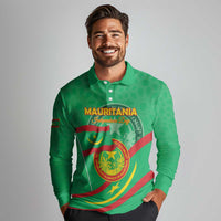 Personalized Mauritania Independence Day Long Sleeve Polo Shirt Coat Of Arms With Map - Wonder Print Shop