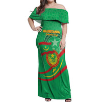 Personalized Mauritania Independence Day Off Shoulder Maxi Dress Coat Of Arms With Map - Wonder Print Shop
