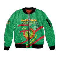 Personalized Mauritania Independence Day Sleeve Zip Bomber Jacket Coat Of Arms With Map - Wonder Print Shop