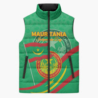 Personalized Mauritania Independence Day Sleeveless Puffer Jacket Coat Of Arms With Map - Wonder Print Shop