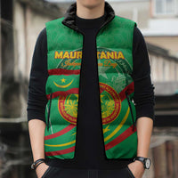 Personalized Mauritania Independence Day Sleeveless Puffer Jacket Coat Of Arms With Map - Wonder Print Shop