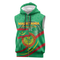 Personalized Mauritania Independence Day Sleeveless Zip Hoodie Coat Of Arms With Map - Wonder Print Shop