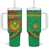 Personalized Mauritania Independence Day Tumbler With Handle Coat Of Arms With Map - Wonder Print Shop
