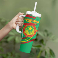 Personalized Mauritania Independence Day Tumbler With Handle Coat Of Arms With Map - Wonder Print Shop