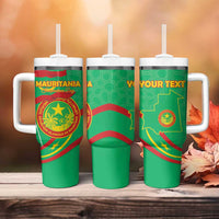 Personalized Mauritania Independence Day Tumbler With Handle Coat Of Arms With Map - Wonder Print Shop