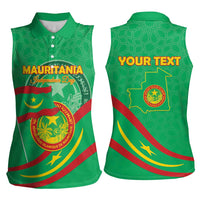 Personalized Mauritania Independence Day Women Sleeveless Polo Shirt Coat Of Arms With Map - Wonder Print Shop