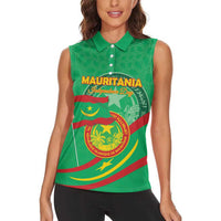 Personalized Mauritania Independence Day Women Sleeveless Polo Shirt Coat Of Arms With Map - Wonder Print Shop
