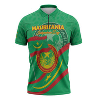 Personalized Mauritania Independence Day Zipper Polo Shirt Coat Of Arms With Map - Wonder Print Shop