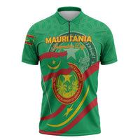 Personalized Mauritania Independence Day Zipper Polo Shirt Coat Of Arms With Map - Wonder Print Shop