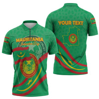 Personalized Mauritania Independence Day Zipper Polo Shirt Coat Of Arms With Map - Wonder Print Shop