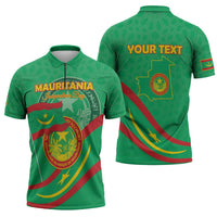 Personalized Mauritania Independence Day Zipper Polo Shirt Coat Of Arms With Map - Wonder Print Shop