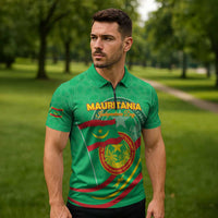 Personalized Mauritania Independence Day Zipper Polo Shirt Coat Of Arms With Map - Wonder Print Shop