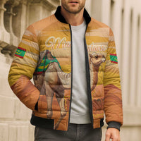 Personalized Mauritania Sahara Bomber Puffer Jacket Camel With Map - Wonder Print Shop