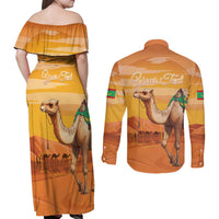 Personalized Mauritania Sahara Couples Matching Off Shoulder Maxi Dress and Long Sleeve Button Shirt Camel With Map - Wonder Print Shop