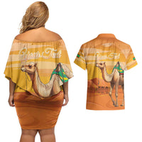 Personalized Mauritania Sahara Couples Matching Off Shoulder Short Dress and Hawaiian Shirt Camel With Map - Wonder Print Shop