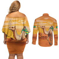 Personalized Mauritania Sahara Couples Matching Off Shoulder Short Dress and Long Sleeve Button Shirt Camel With Map - Wonder Print Shop